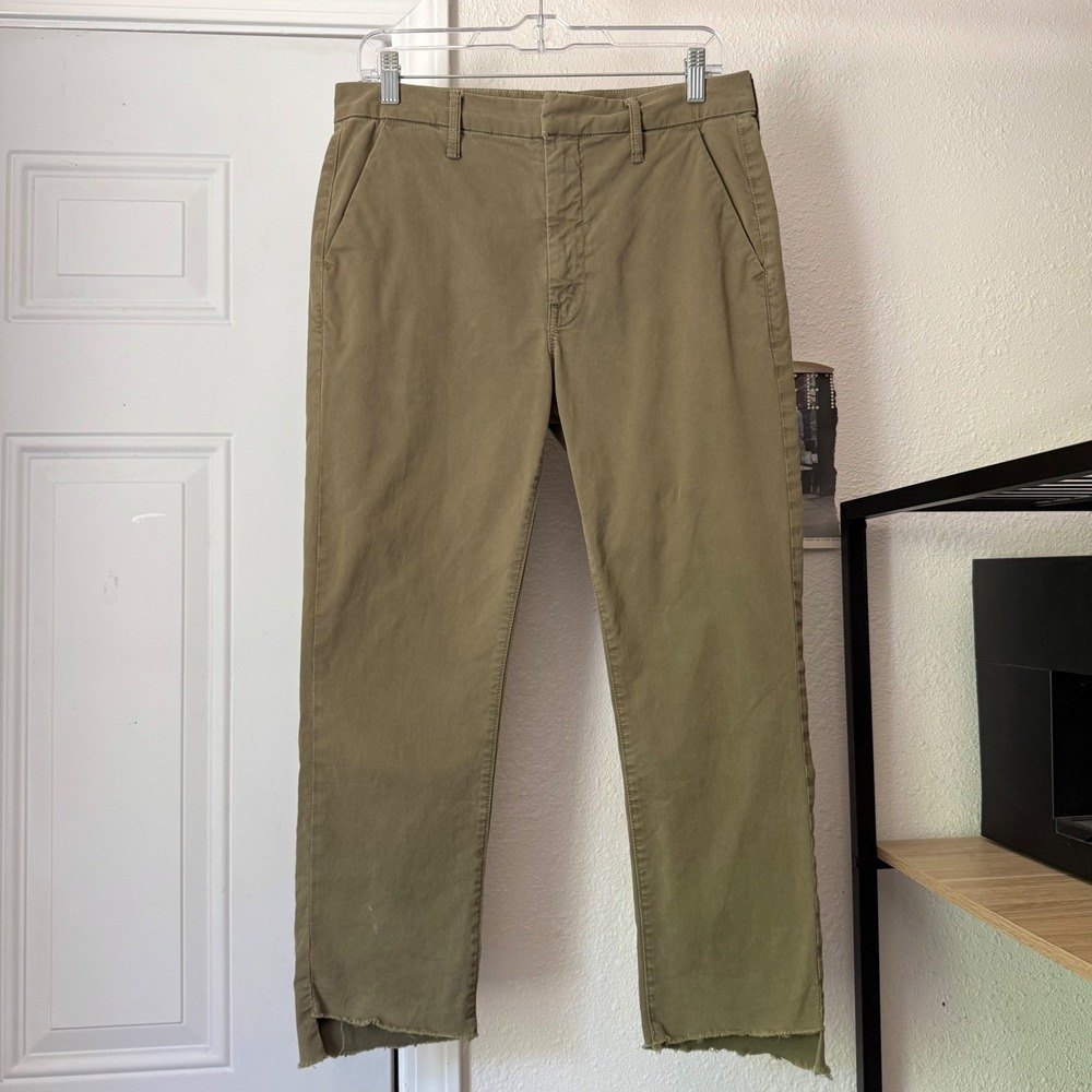 MOTHER olive army green shaker step raw fray hem straight slim leg cropped pants